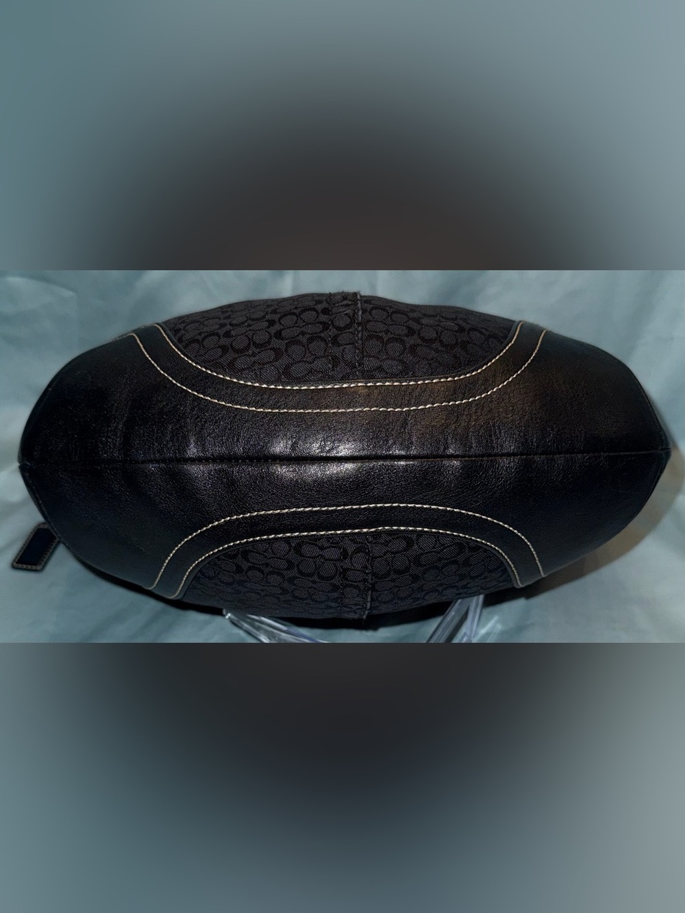Coach Black Signature Mini C’s Jacquard Hobo with Leather Trim & White Stitching - Picture 8 of 15